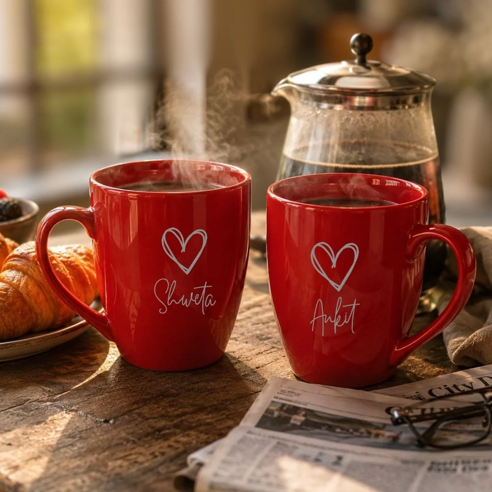 Personalized Red Mugs | Custom Ceramic Coffee Cups Set of 2 | 350 ML Tea Cups - Image 6