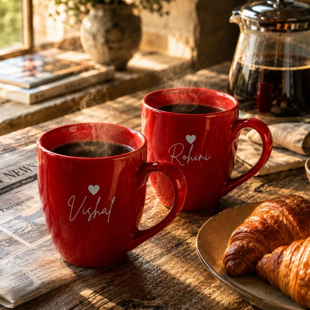 Personalized Red Mugs | Custom Ceramic Coffee Cups Set of 2 | 350 ML Tea Cups - Image 7