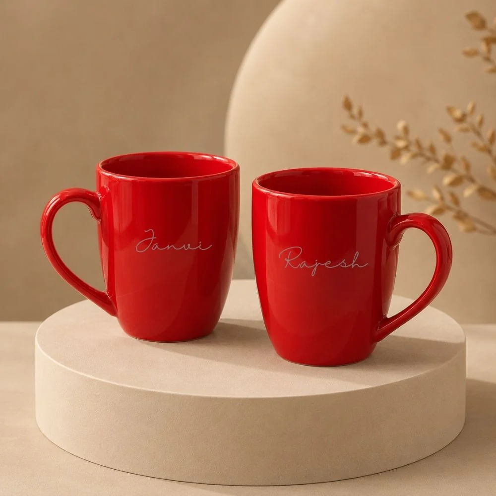 Personalized Red Mugs | Custom Ceramic Coffee Cups Set of 2 | 350 ML Tea Cups - Image 8
