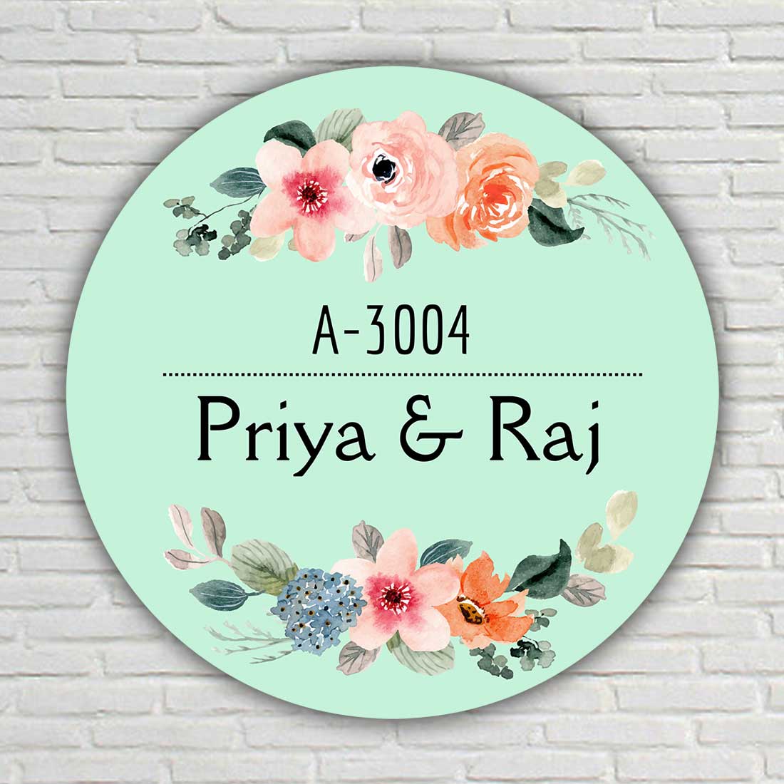 Personalized Round Name Plate for Home Entrance - Pink Floral