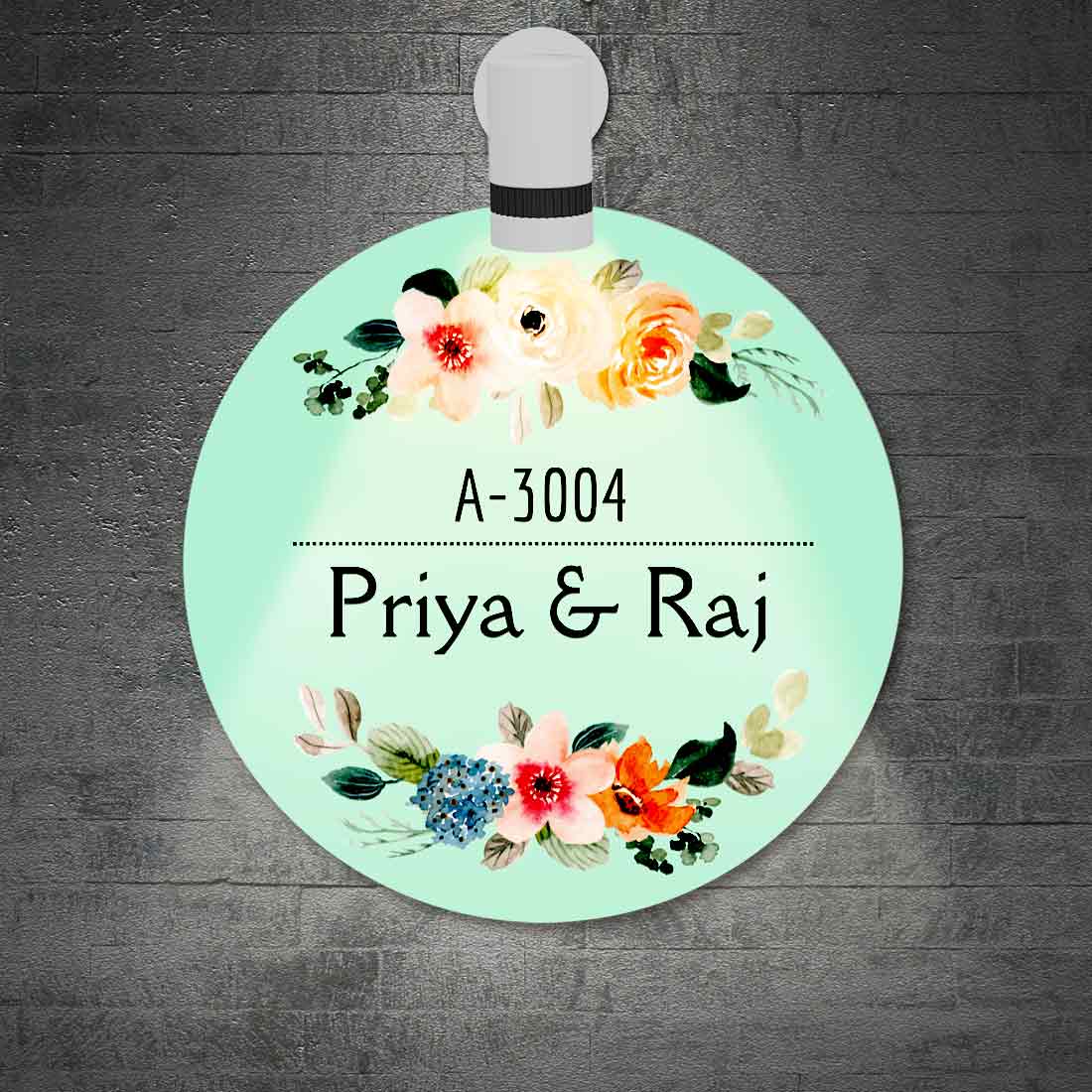 Personalized Round Name Plate for Home Entrance - Pink Floral - Image 2