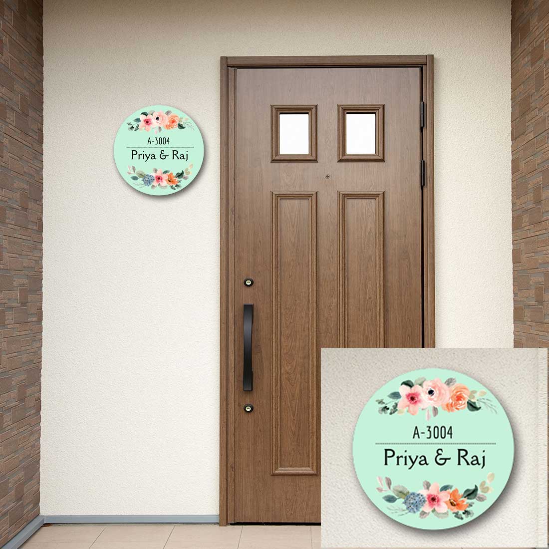 Personalized Round Name Plate for Home Entrance - Pink Floral - Image 3