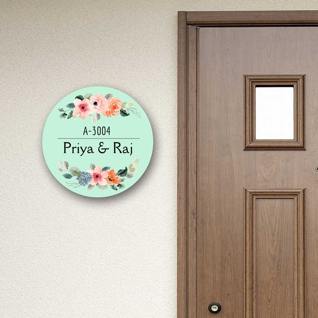 Personalized Round Name Plate for Home Entrance - Pink Floral - Image 4