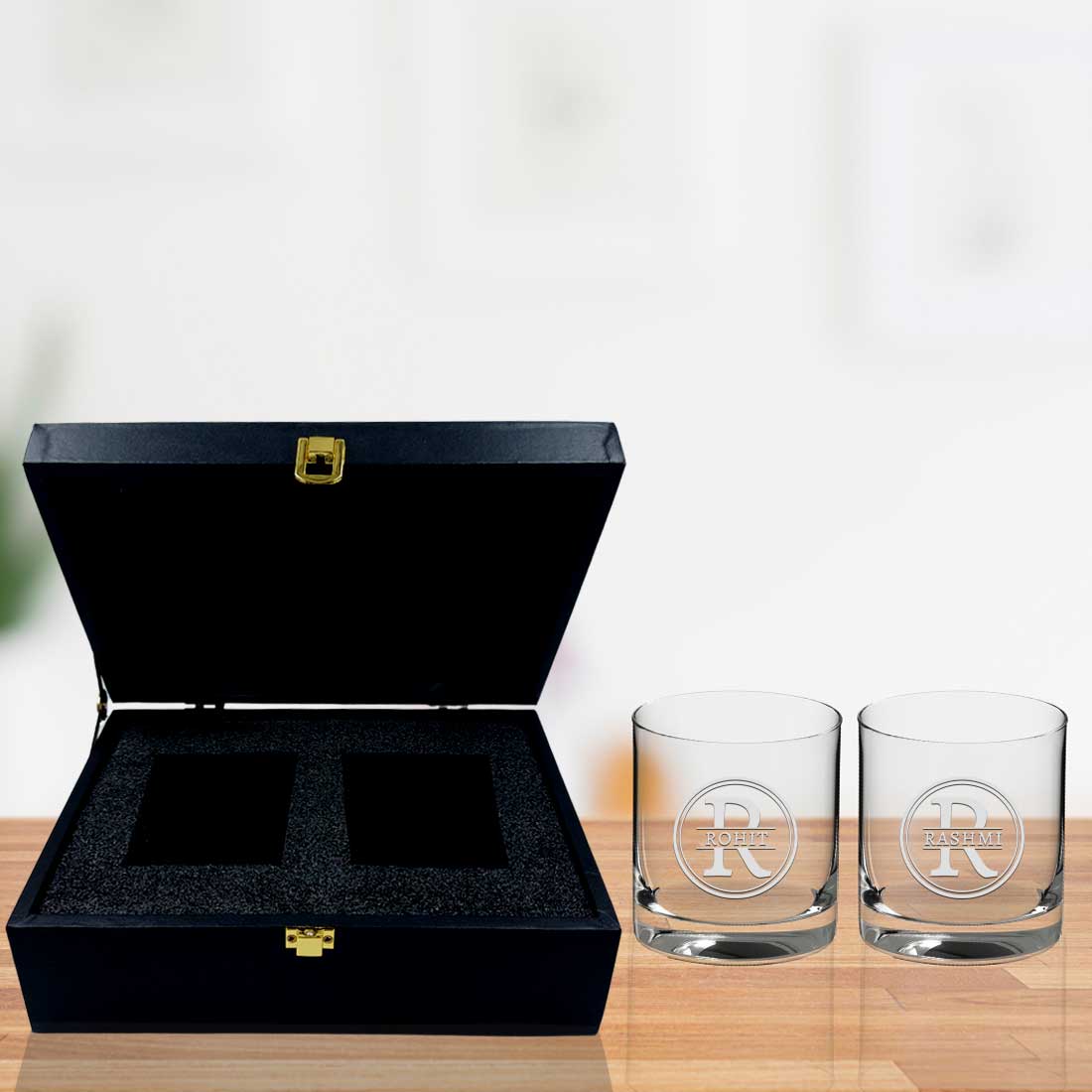 Personalized Monogram Whiskey Glass Set of 2 With Black Gift Box - Image 2