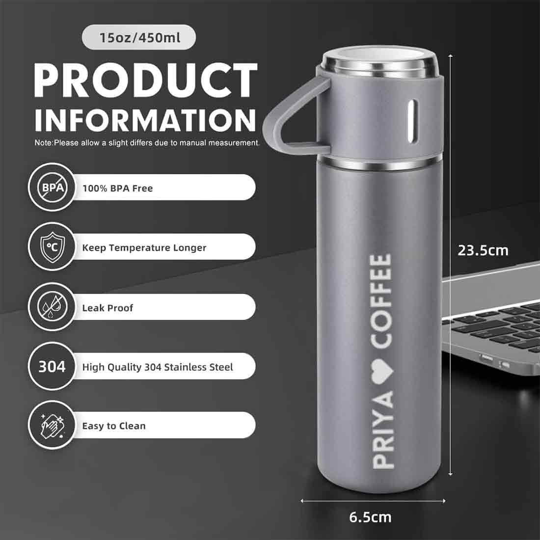 Personalized Thermos Bottle With 2 Cups Gift Box Set for Travel Outdoor - Add Name - Image 18