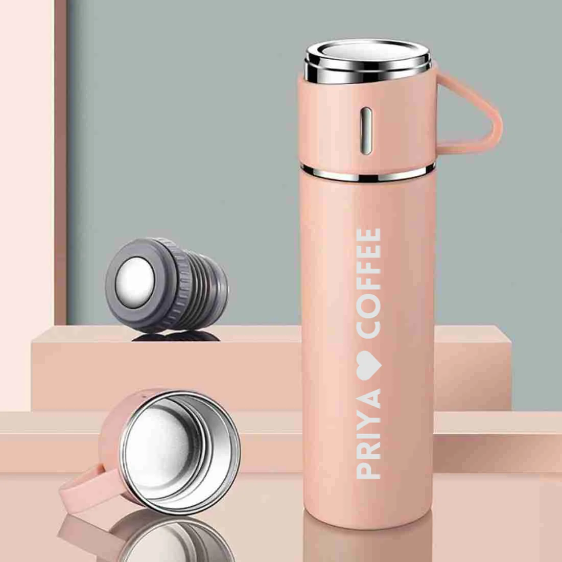Personalized Thermos Bottle With 2 Cups Gift Box Set for Travel Outdoor - Add Name - Image 3