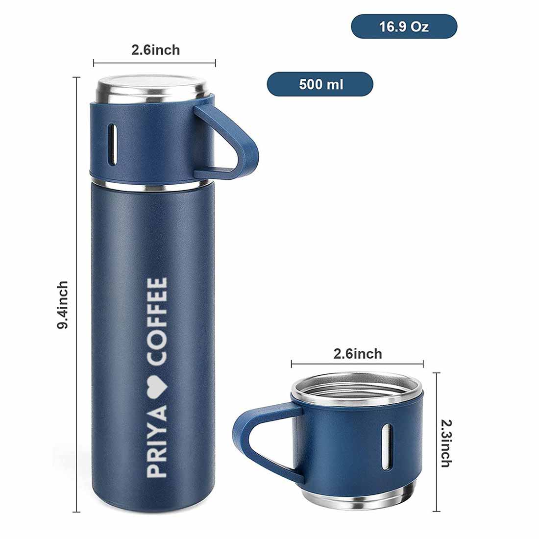 Personalized Thermos Bottle With 2 Cups Gift Box Set for Travel Outdoor - Add Name - Image 34