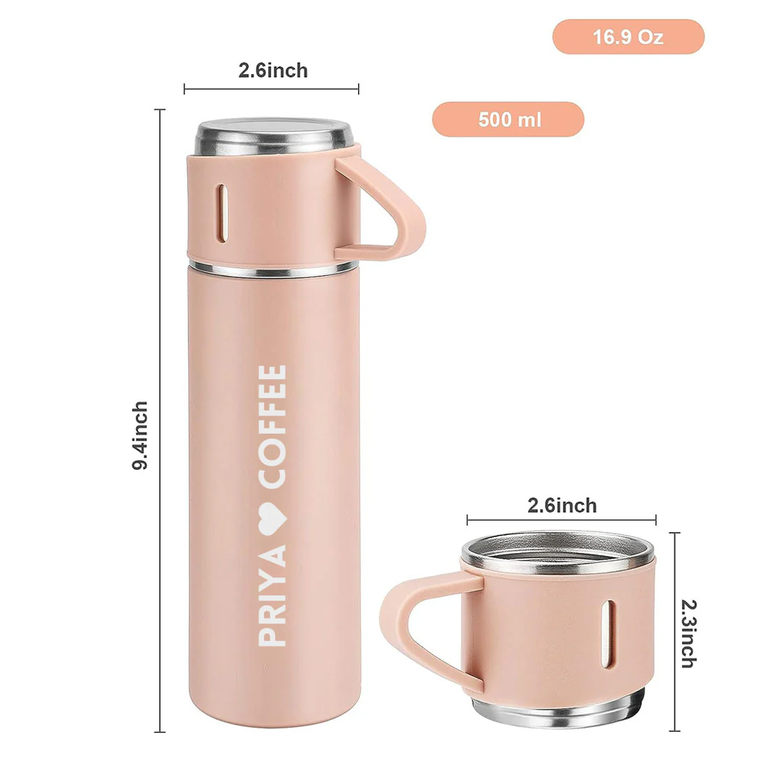 Personalized Thermos Bottle With 2 Cups Gift Box Set for Travel Outdoor - Add Name - Image 6