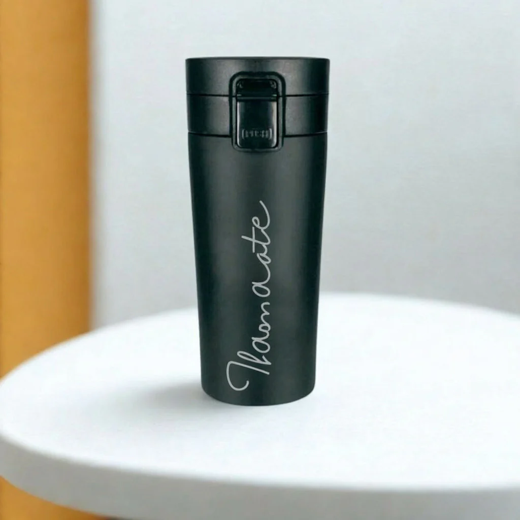 Personalized Travel Coffee Flask Sipper With Name Engraved - Calligraphy 380ML