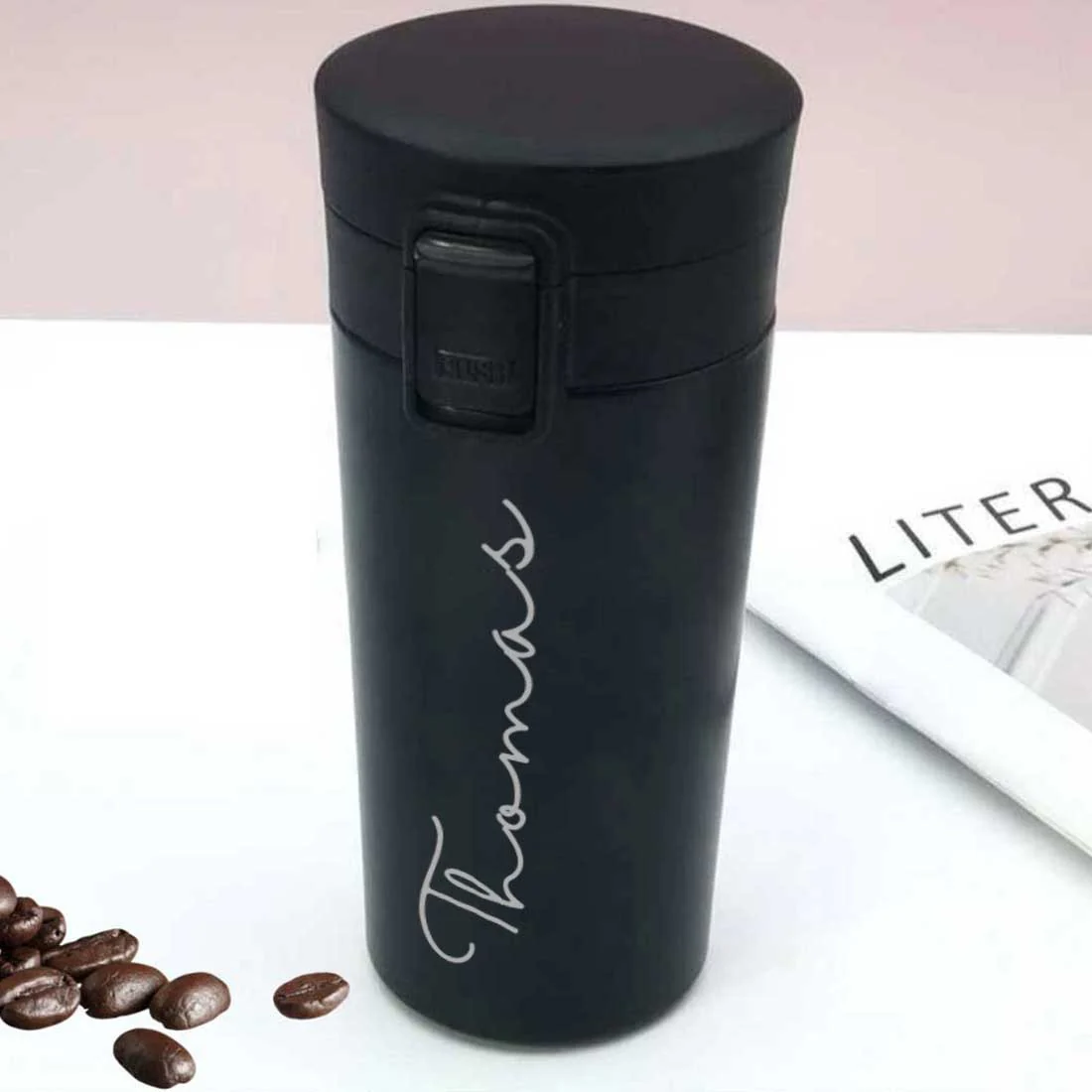 Personalized Travel Coffee Flask Sipper With Name Engraved - Calligraphy 380ML - Image 13