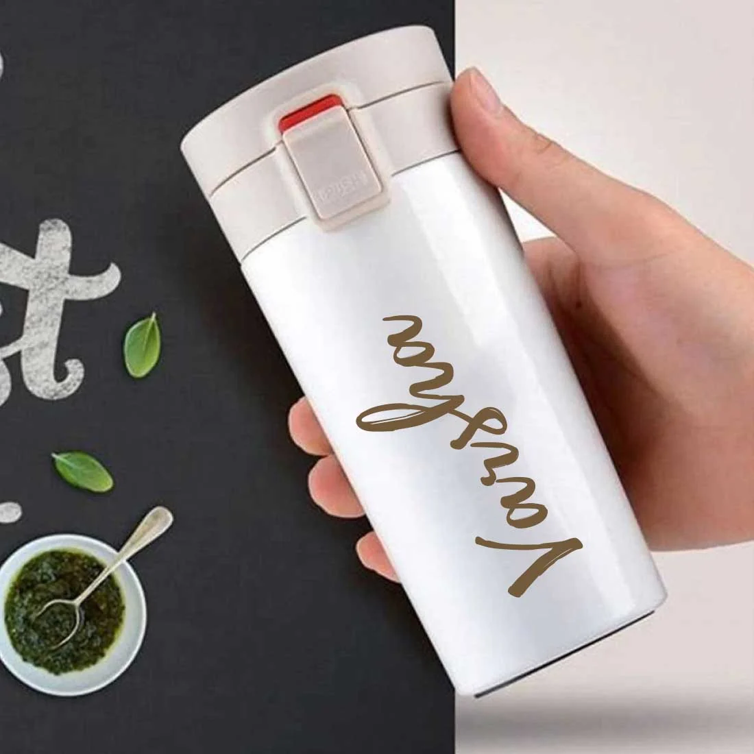 Personalized Travel Coffee Flask Sipper With Name Engraved - Calligraphy 380ML - Image 4