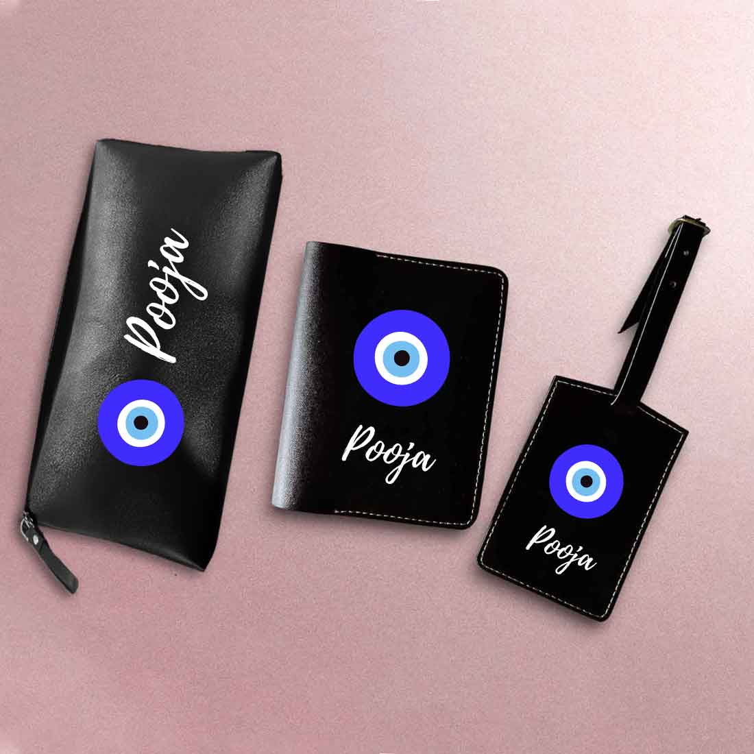 Personalized Travelling Pouch, Passport Cover & Luggage Tag with Evil Eye Design - Image 7