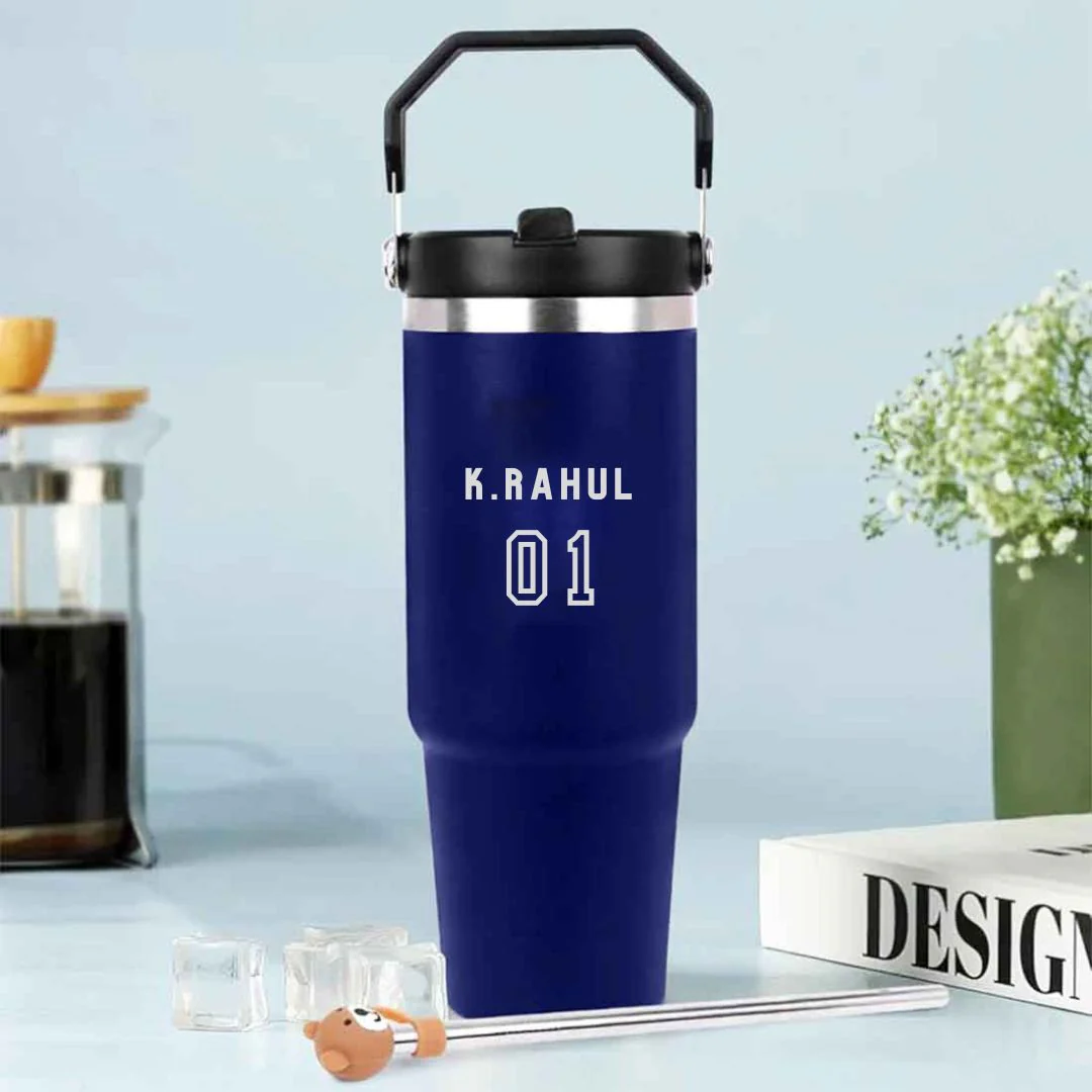 Personalized Tumbler Cricket Name & Jersey – 900ml Vacuum Insulated Stainless Steel Bottle with Carry Handle