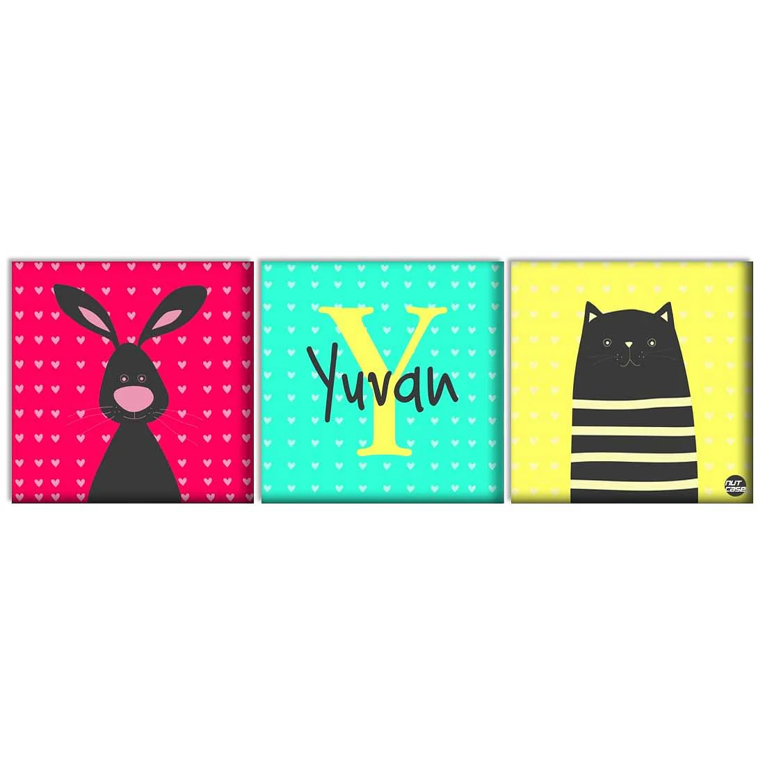 Personalized Wall Art Panel - Cute Bunny and Cat - Image 2
