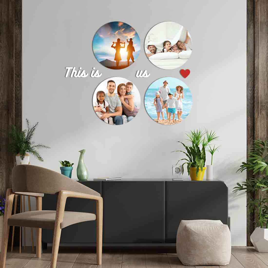 Photo Collage Wall Art Decor Round Acrylic Photo Frame Set of 4 with Text-This is us - Image 3