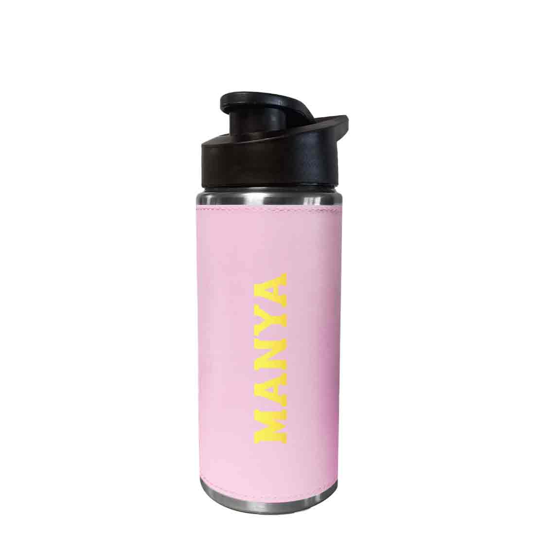 Personalized Water Bottle With Name - Stylish PU Leather Pink Sipper Bottle For Girls  (Gold & Silver) - Image 3