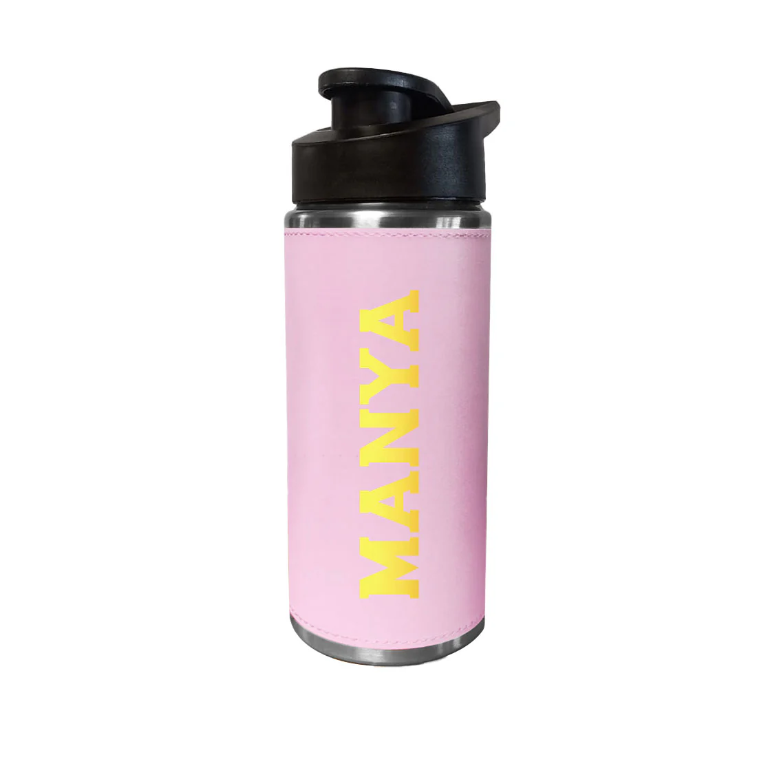 Personalized Water Bottle With Name - Stylish PU Leather Pink Sipper Bottle For Girls  (Gold & Silver) - Image 5