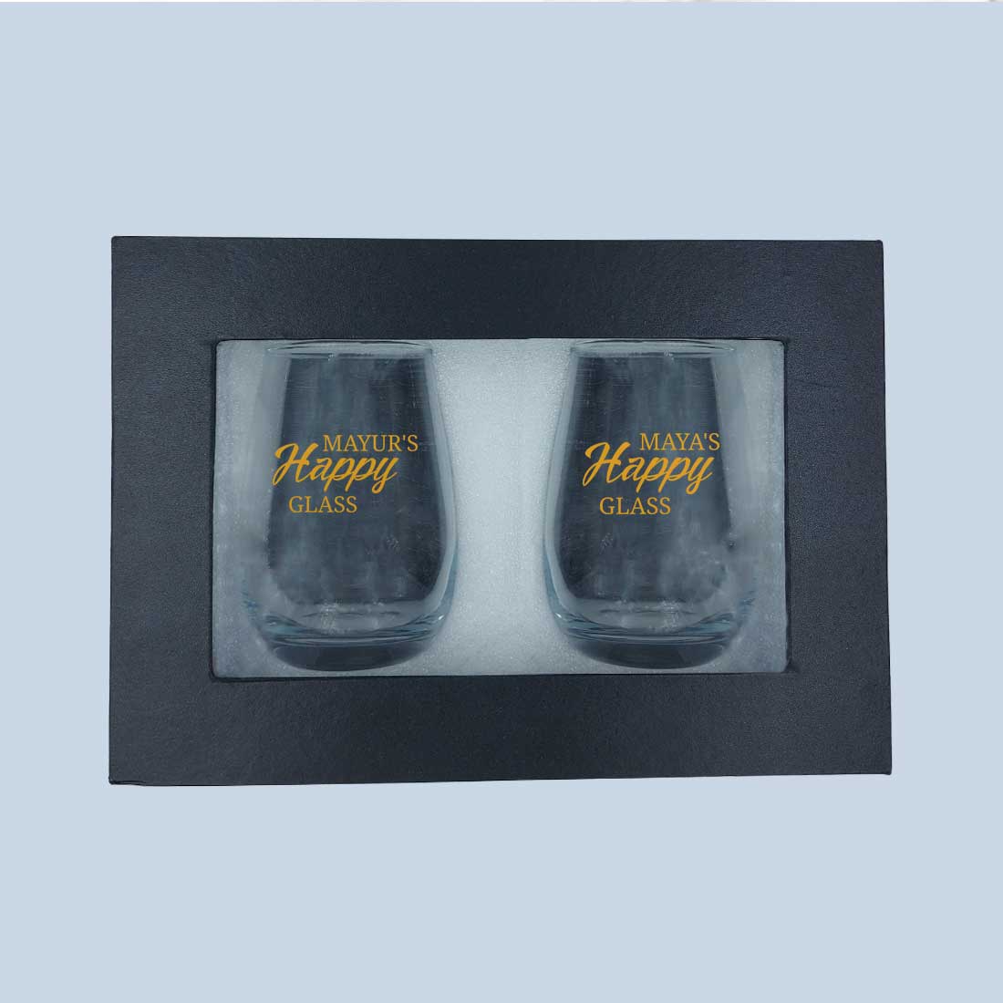 Personalized Stemless Wine Glasses Set of 2 With Gift Box Available in Black Pink Blue or Green Boxes - Image 7
