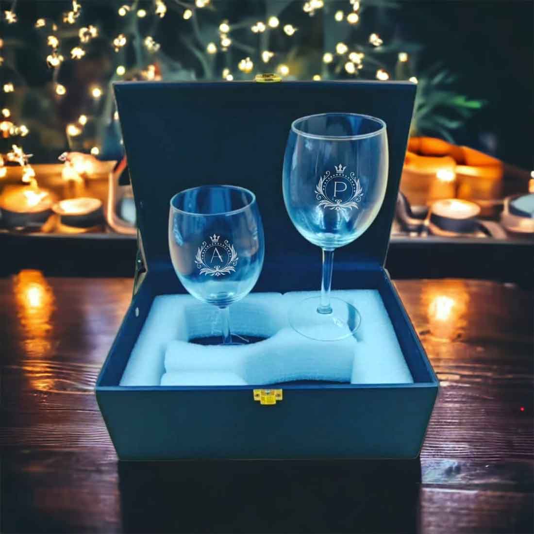Personalized Wine Glasses for Couple Engraved with Monogram Design - Image 2