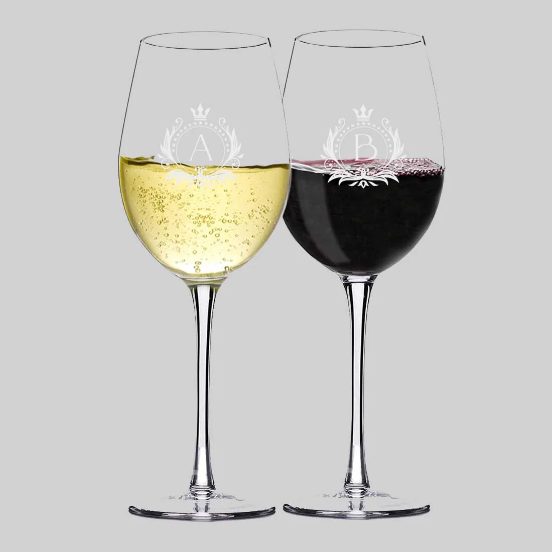 Personalized Wine Glasses for Couple Engraved with Monogram Design - Image 6