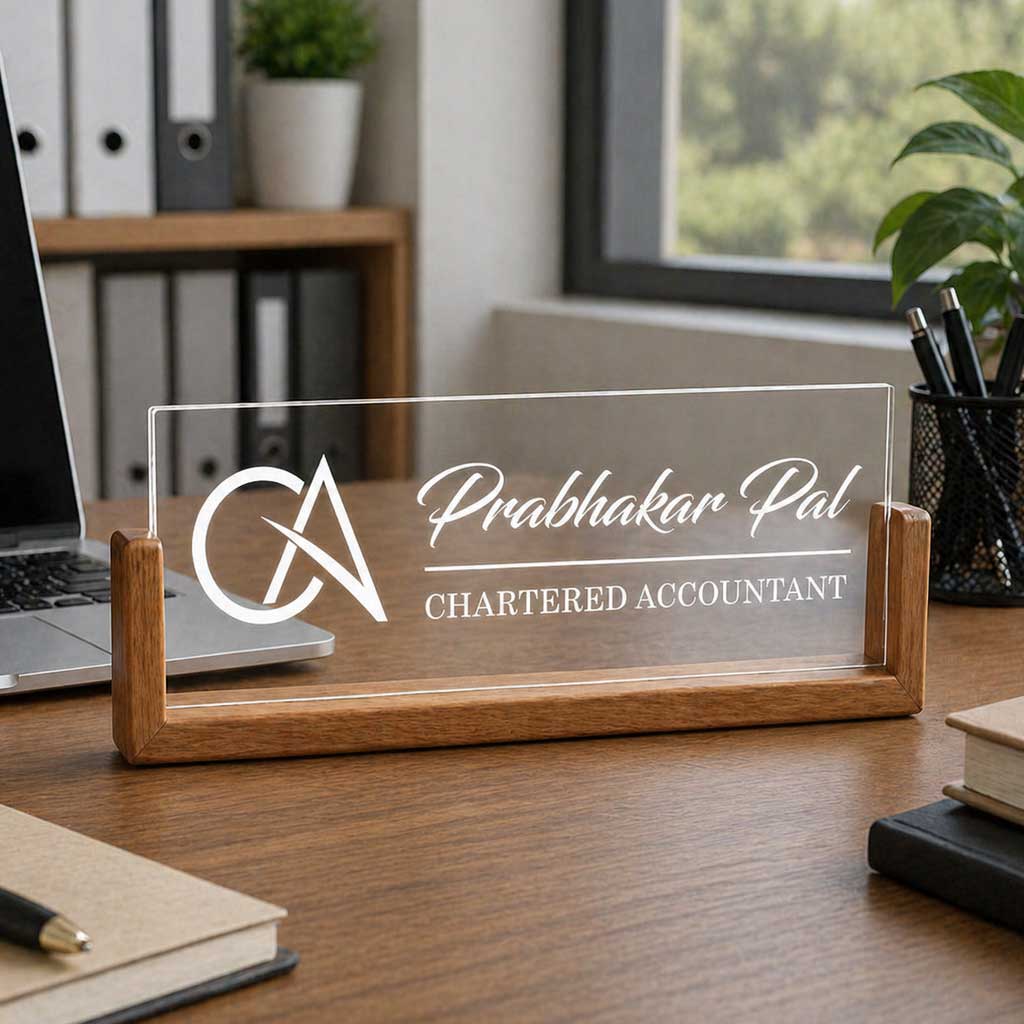 Personalized Wooden LED Desk Name Plate – CA Desk Name Plate - Image 2
