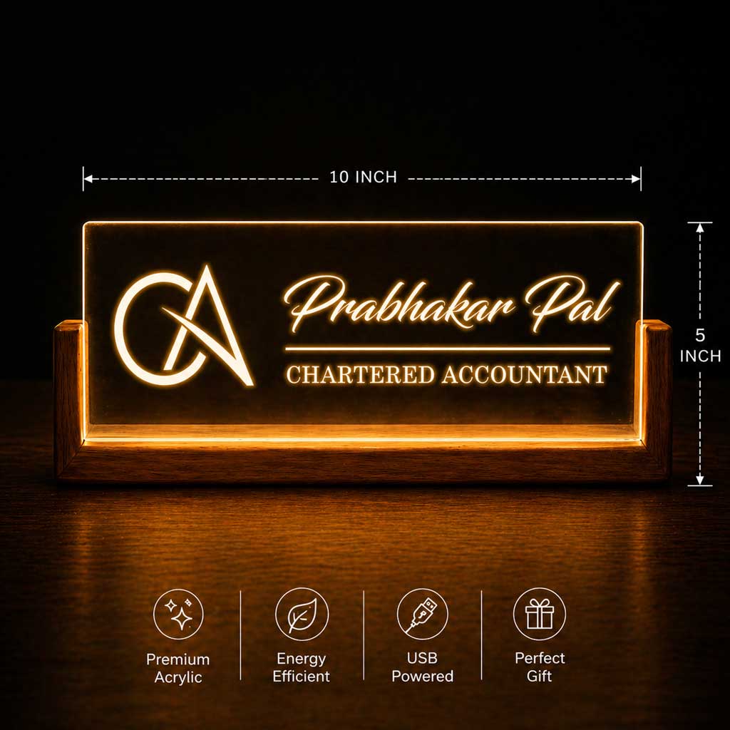 Personalized Wooden LED Desk Name Plate – CA Desk Name Plate - Image 3