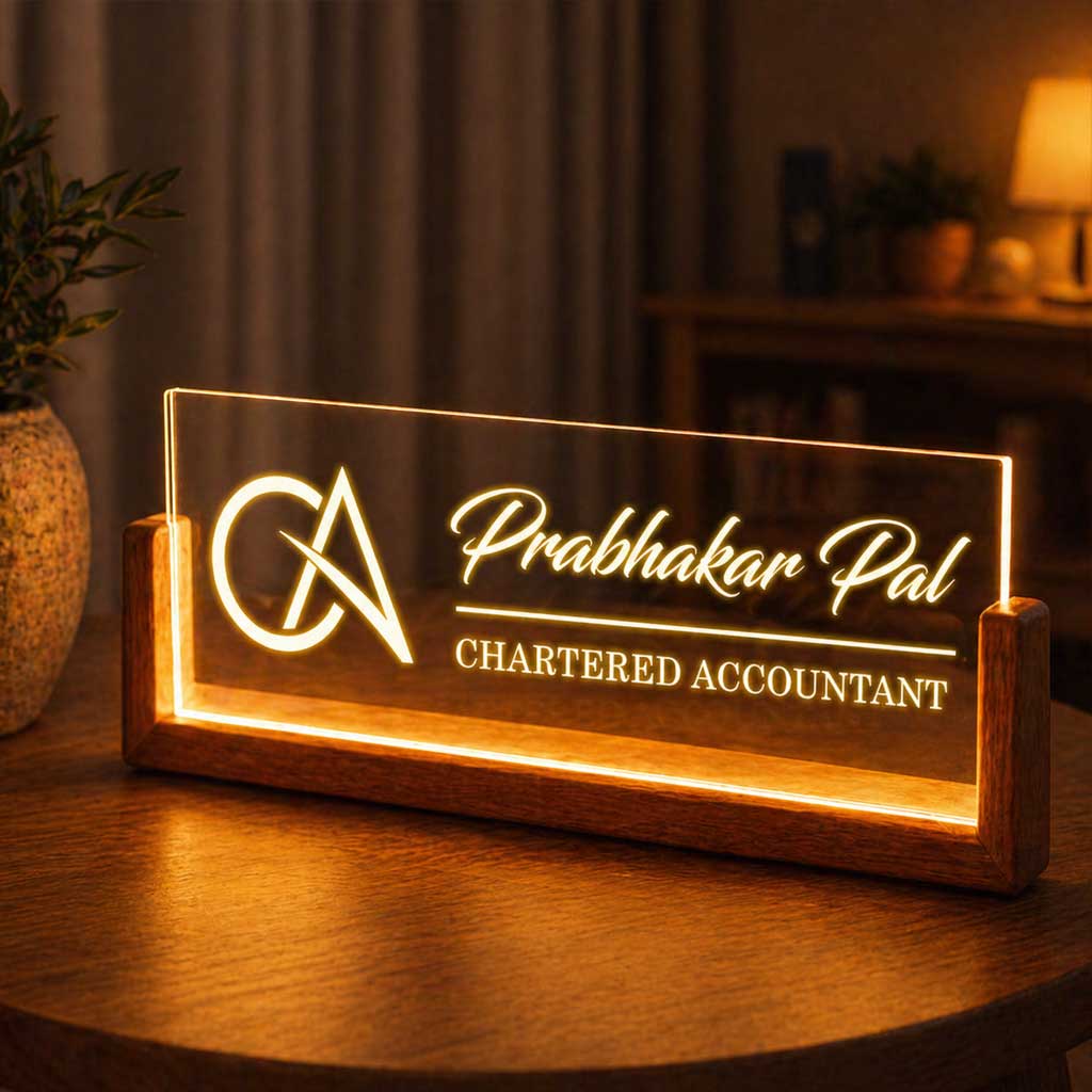 Personalized Wooden LED Desk Name Plate – CA Desk Name Plate - Image 4