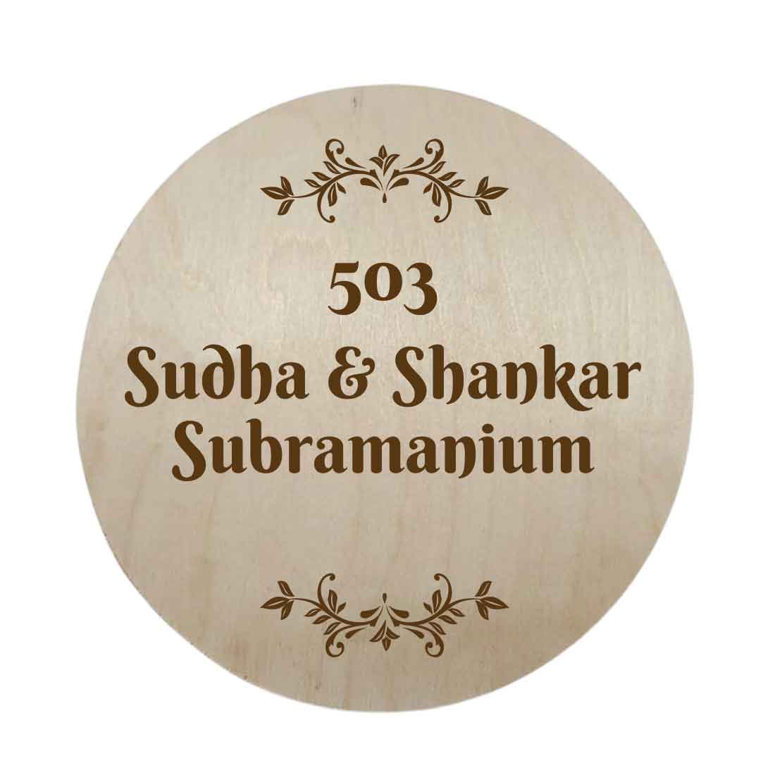 Personalized Name Plate for House Flat Bungalows Engraved Wooden Name Board Round - Image 2