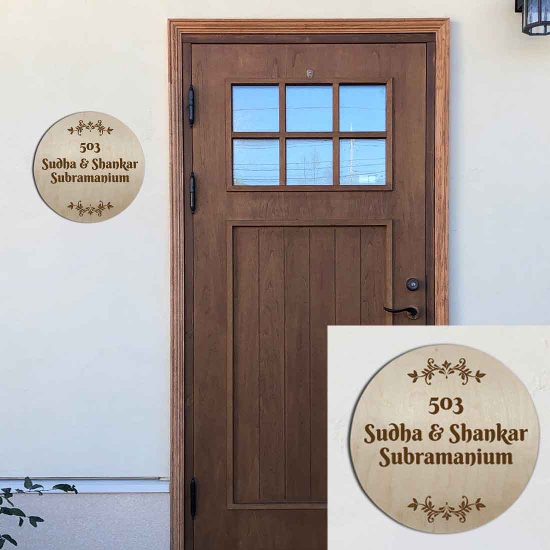 Personalized Name Plate for House Flat Bungalows Engraved Wooden Name Board Round - Image 3