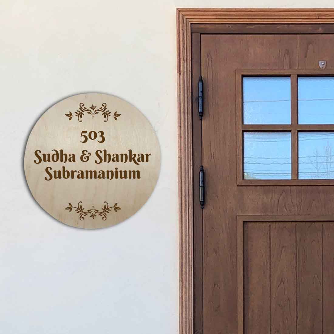 Personalized Name Plate for House Flat Bungalows Engraved Wooden Name Board Round - Image 4