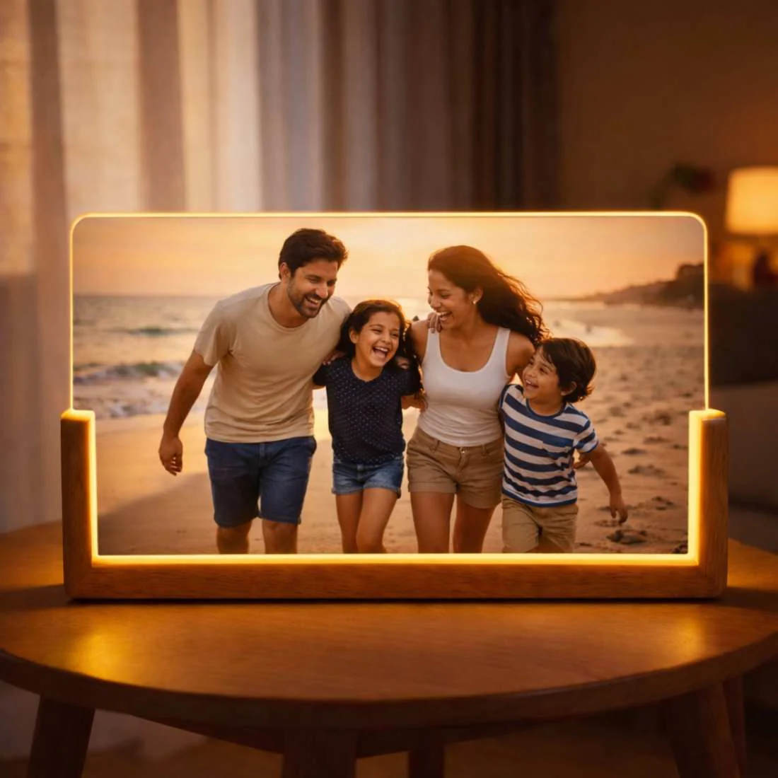 Picture Frame Light with Custom Photo – Wooden Base LED Lamp for Family & Wedding Memories - Image 2