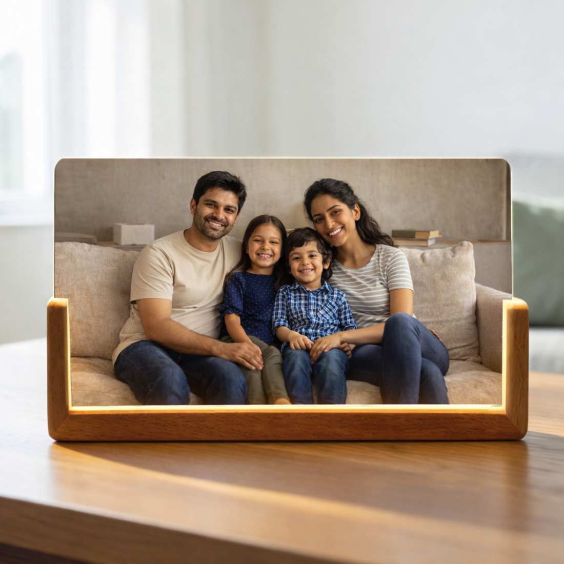 Picture Frame Light with Custom Photo – Wooden Base LED Lamp for Family & Wedding Memories - Image 4
