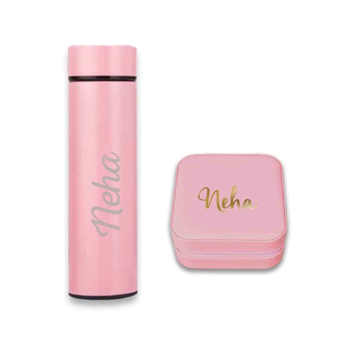 Black/Pink Gift Box for Her with Pink Temperature Tea Coffee Flask Bottle, Jewellery Box & Chocolates - Image 3