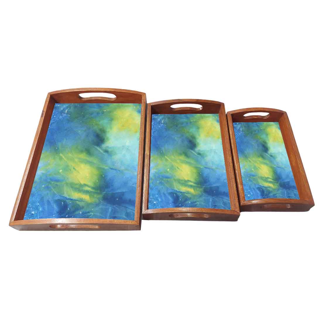 Rectangular Wooden Tray for Kitchen and Dining Use Set of 3 - Image 4