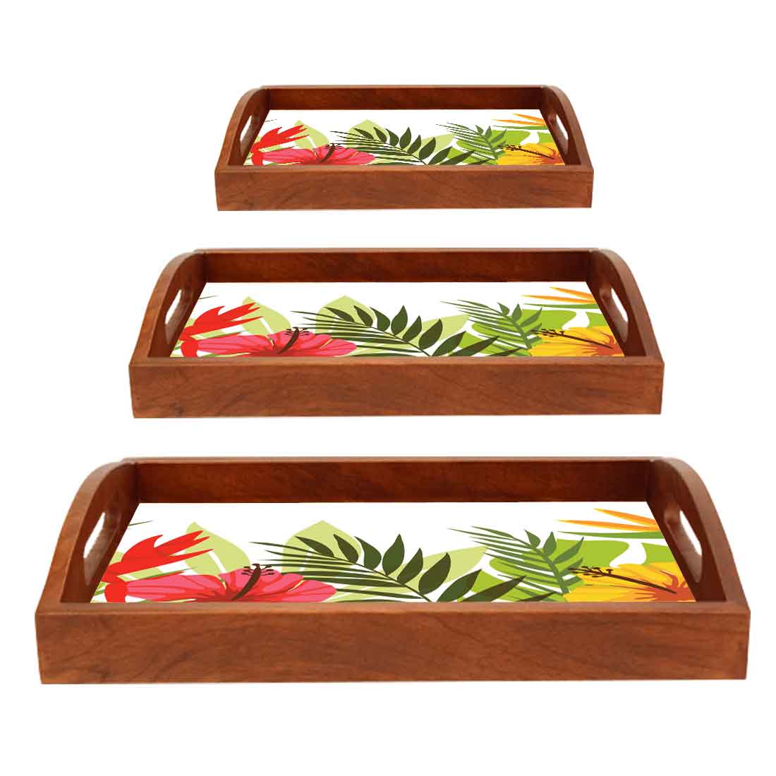 Wooden Serving Platter Tray Set of 3 for Coffee Designer Trays - Image 6