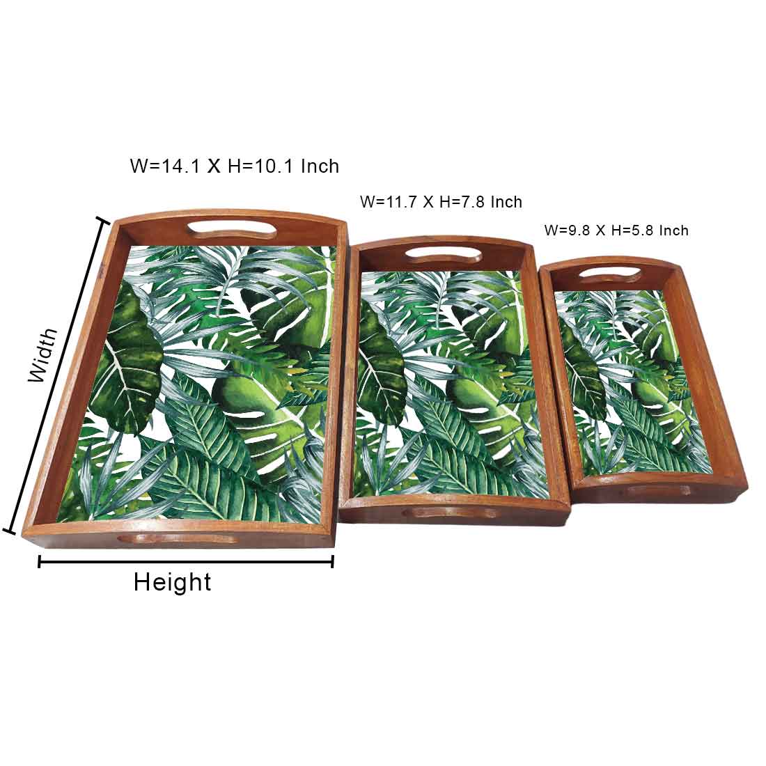 Wooden Tea Tray for Serving Set of 3 Designer Trays - Monstera Leaf - Image 5