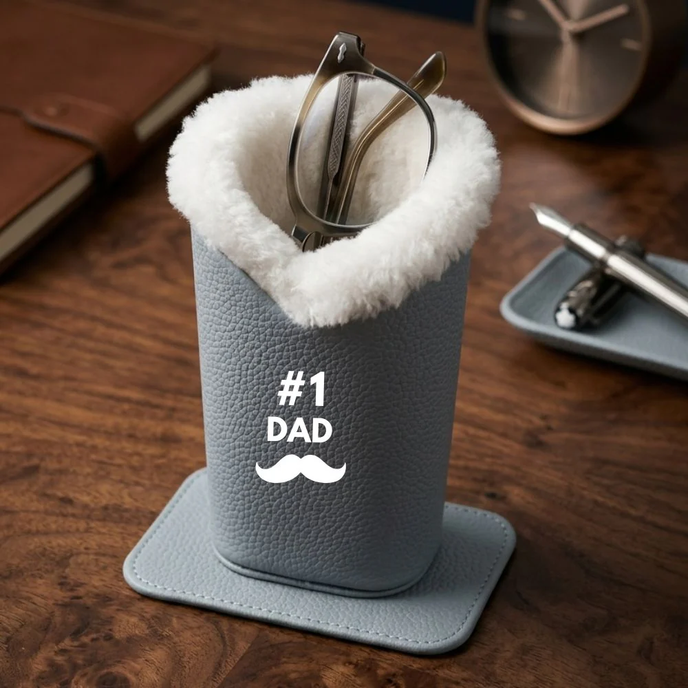 Plush Eyeglasses Holder for Dad | Fathers Day Gift | Faux Leather Pen Stand Case with Magnetic Base