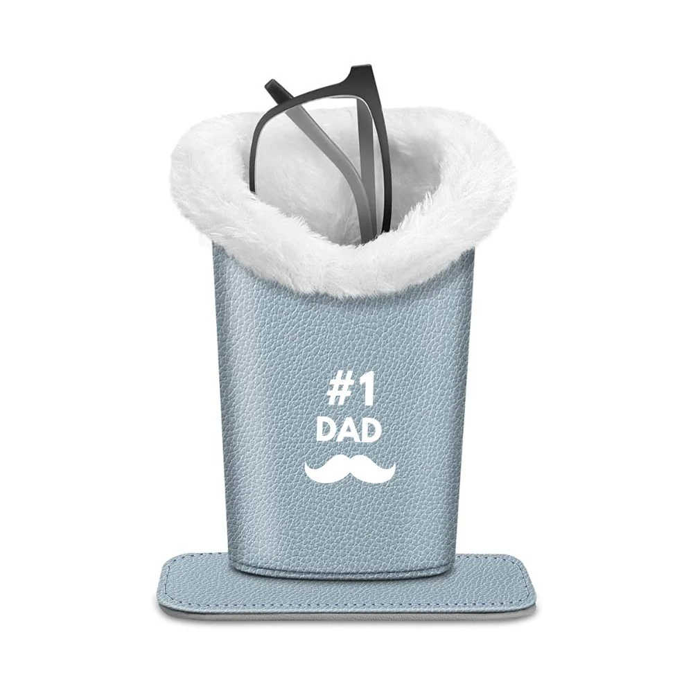 Plush Eyeglasses Holder for Dad | Fathers Day Gift | Faux Leather Pen Stand Case with Magnetic Base - Image 4