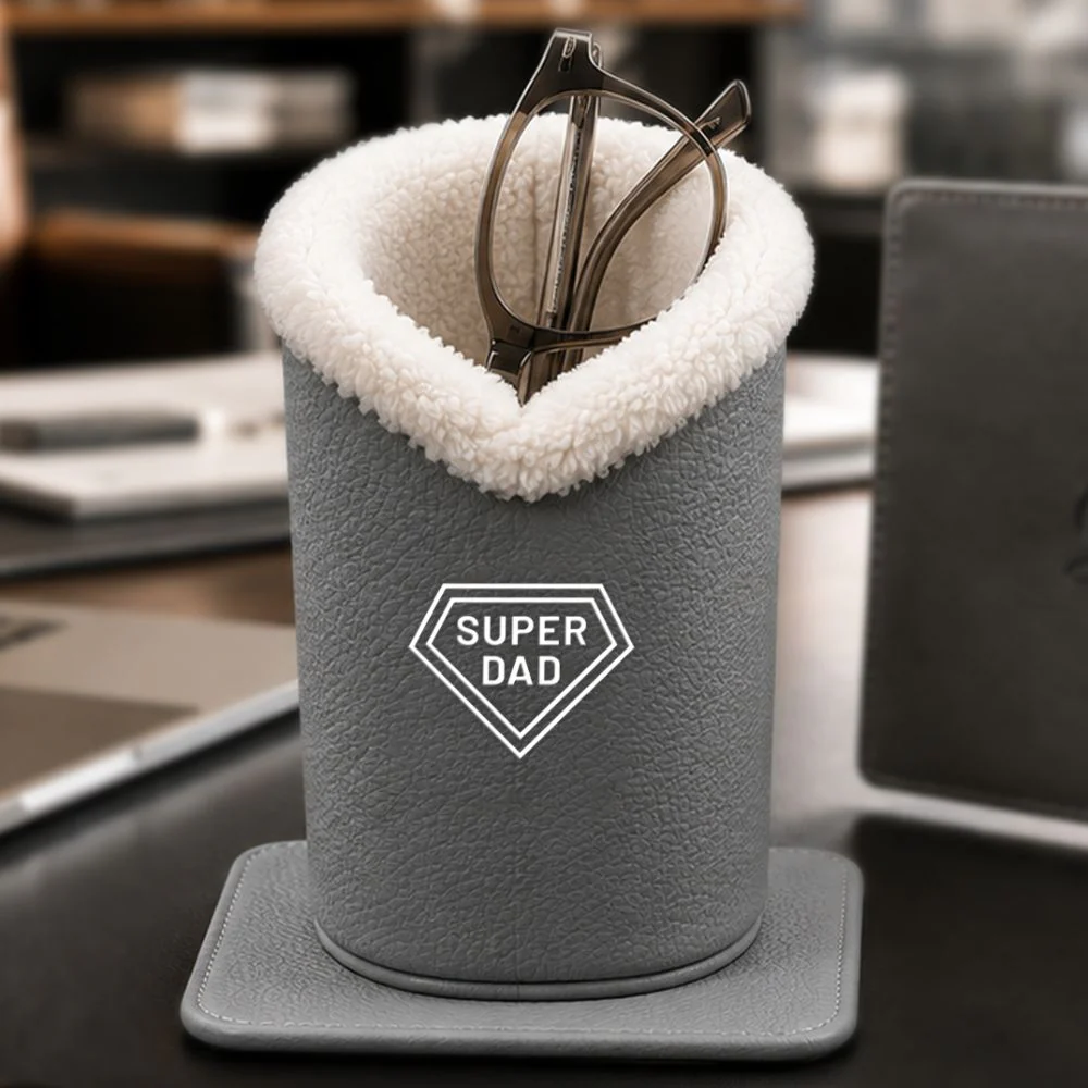 Plush Eyeglasses Holder for Dad | Fathers Day Gift | Faux Leather Pen Stand Case with Magnetic Base - Image 7