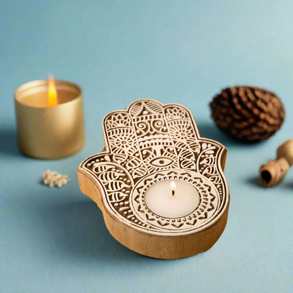 Powerful Hamsa Hand Protection with LED Lamp Coasters and Evil Eye Candle Gift Set - Image 4
