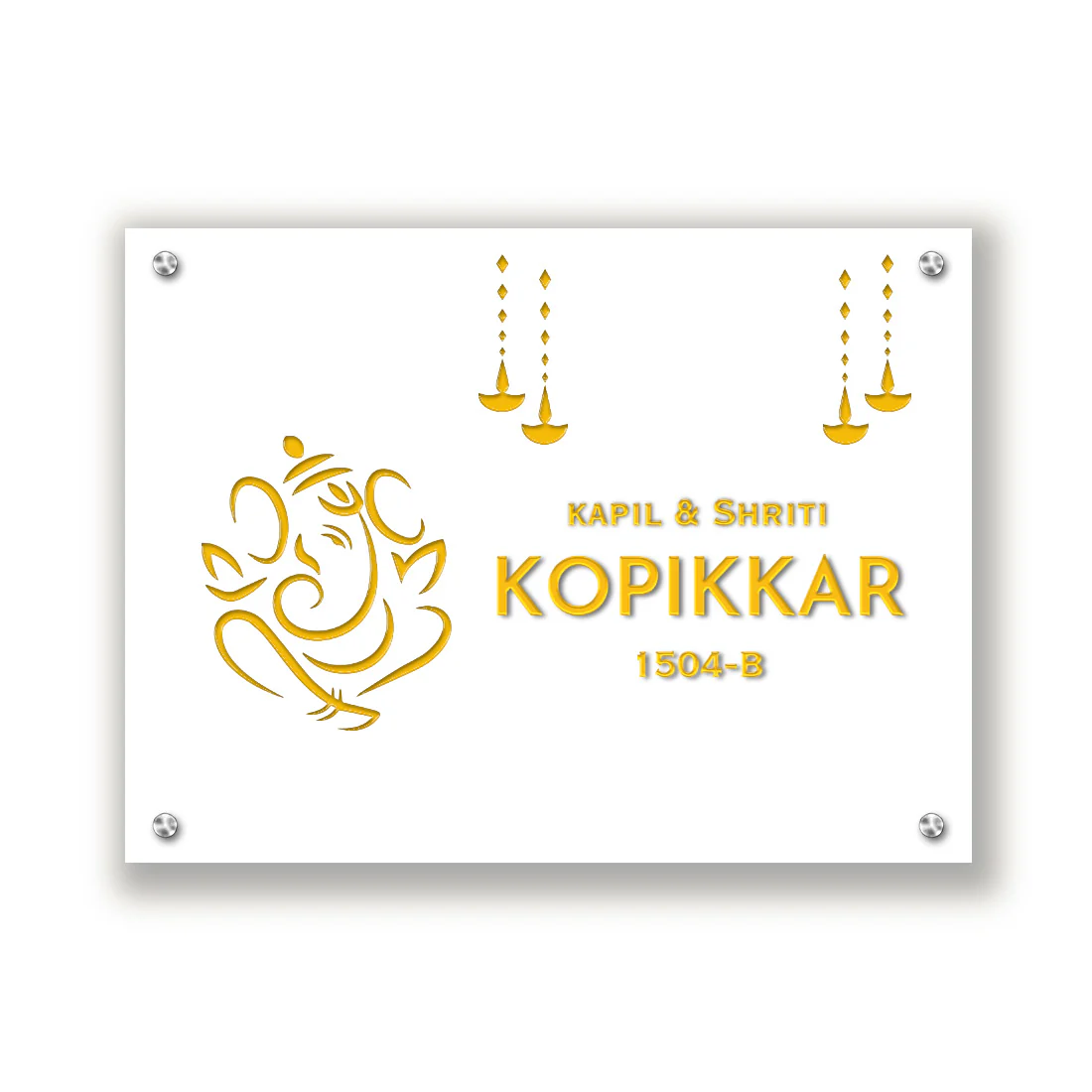 Premium Ganesha Name Plate Stainless Steel Nameplate for Home-Golden 3D Raised Fonts - Image 3