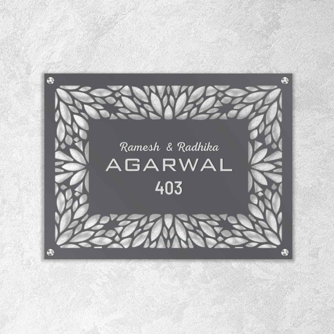 Premium Steel Name Plate Laser Cut Metal Nameplate Exquisitely Finished-Dance of Flowers