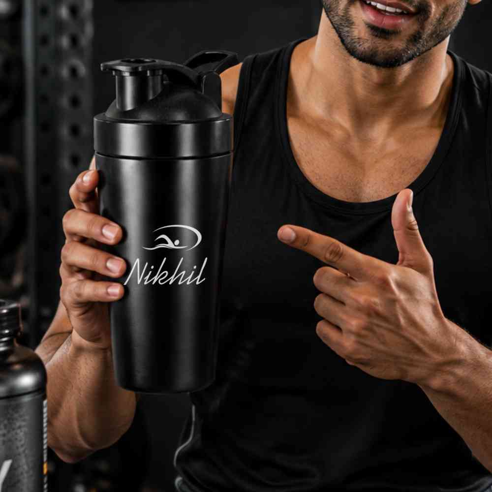 Customised Weight Gainer Shaker Bottle Stainless Steel Protein Mixer with Whisk Ball - Swimming - Image 2