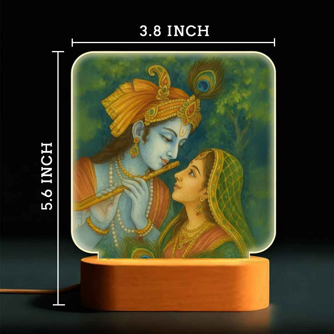 Radha Krishna Lamp with Wooden Base – Warm Glow Lamp for Pooja Room & Gifting - Image 3