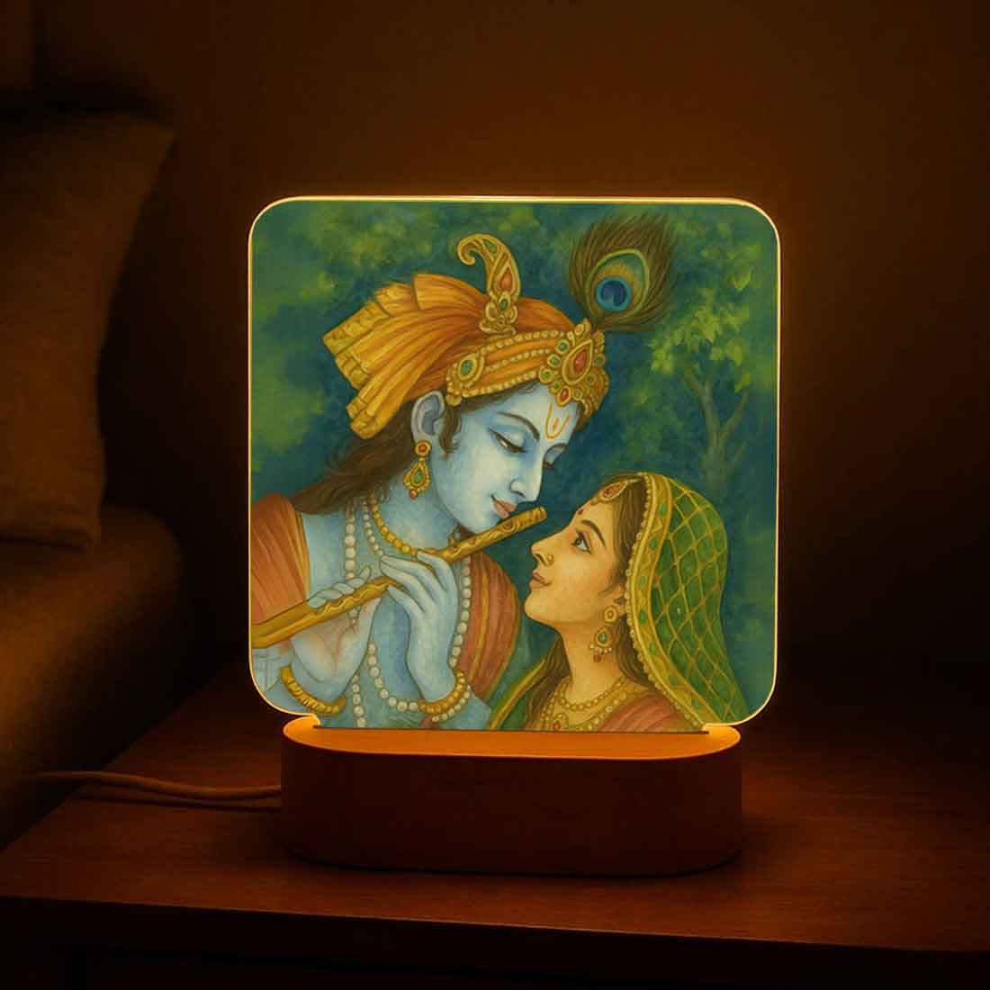 Radha Krishna Lamp with Wooden Base – Warm Glow Lamp for Pooja Room & Gifting - Image 4