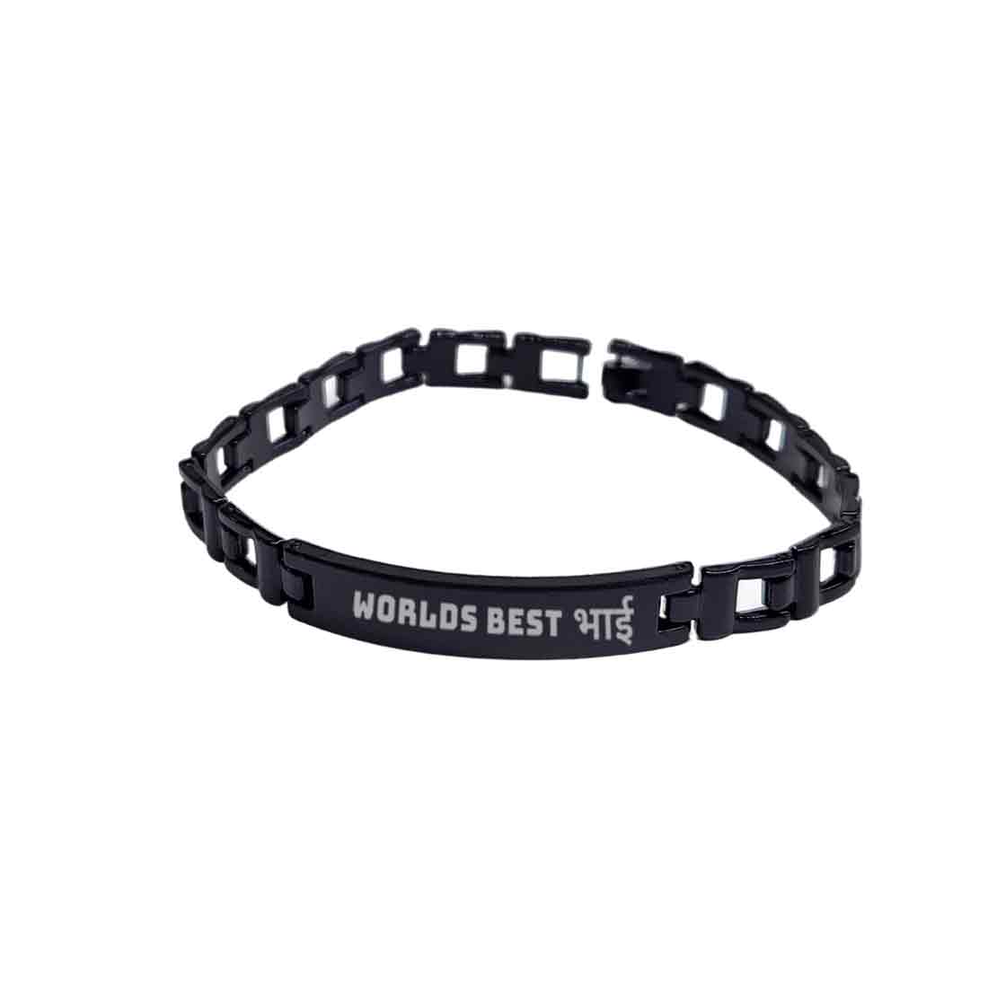 Rakhi Bracelet For Brother Gold Black Metal Rakhis-World's Best Bhai - Image 3
