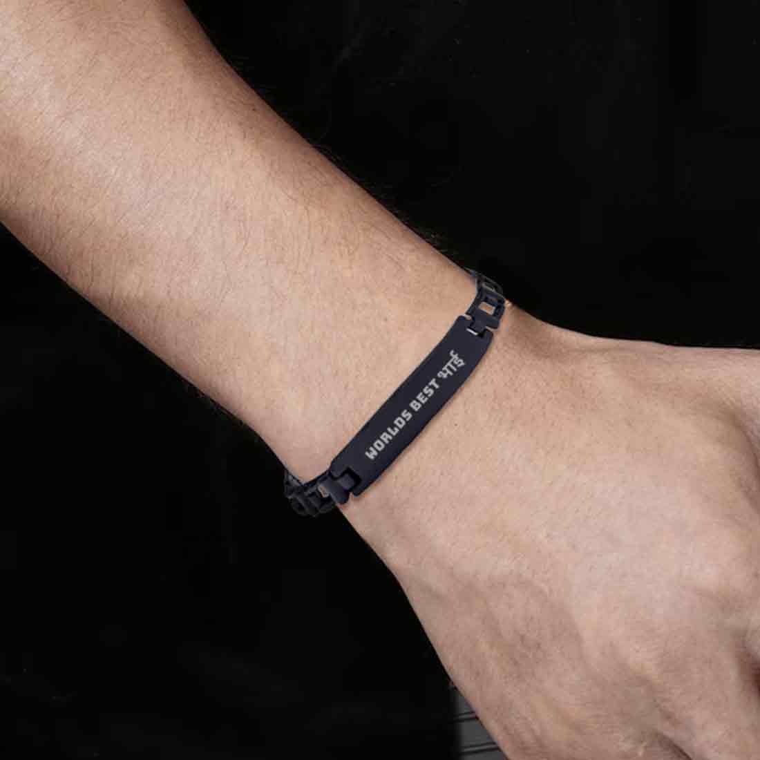 Rakhi Bracelet For Brother Gold Black Metal Rakhis-World's Best Bhai - Image 4
