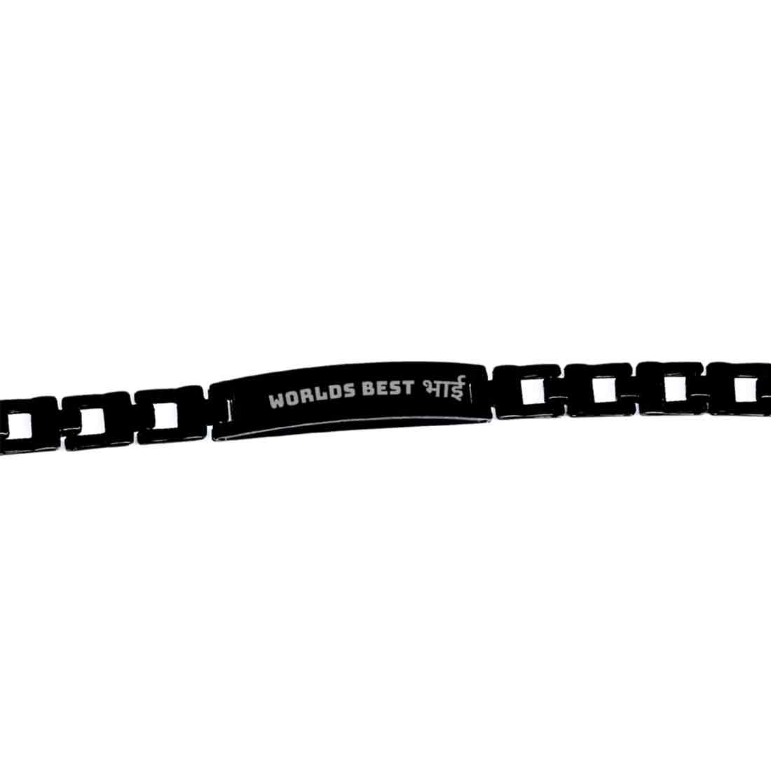 Rakhi Bracelet For Brother Gold Black Metal Rakhis-World's Best Bhai - Image 5