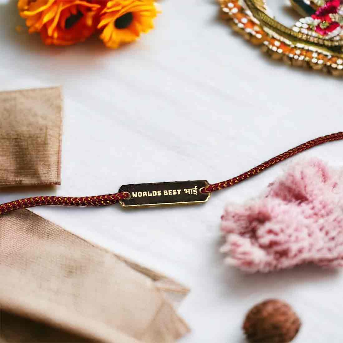 Rakhi For Brother On Raksha Bandhan - Golden Plain Acrylic Rakhis - Image 3