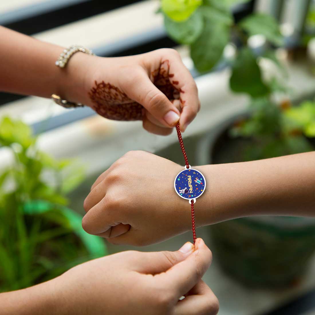 Rakhi for Little Brother Kids Gifts - Space Theme LED Lamp , Personalized Rakhi and Chocolate - Image 4
